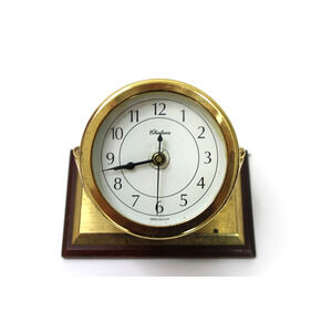 Vintage Chelsea Brass Desk Clock Maritime Style Wood Base USA for Parts Repair